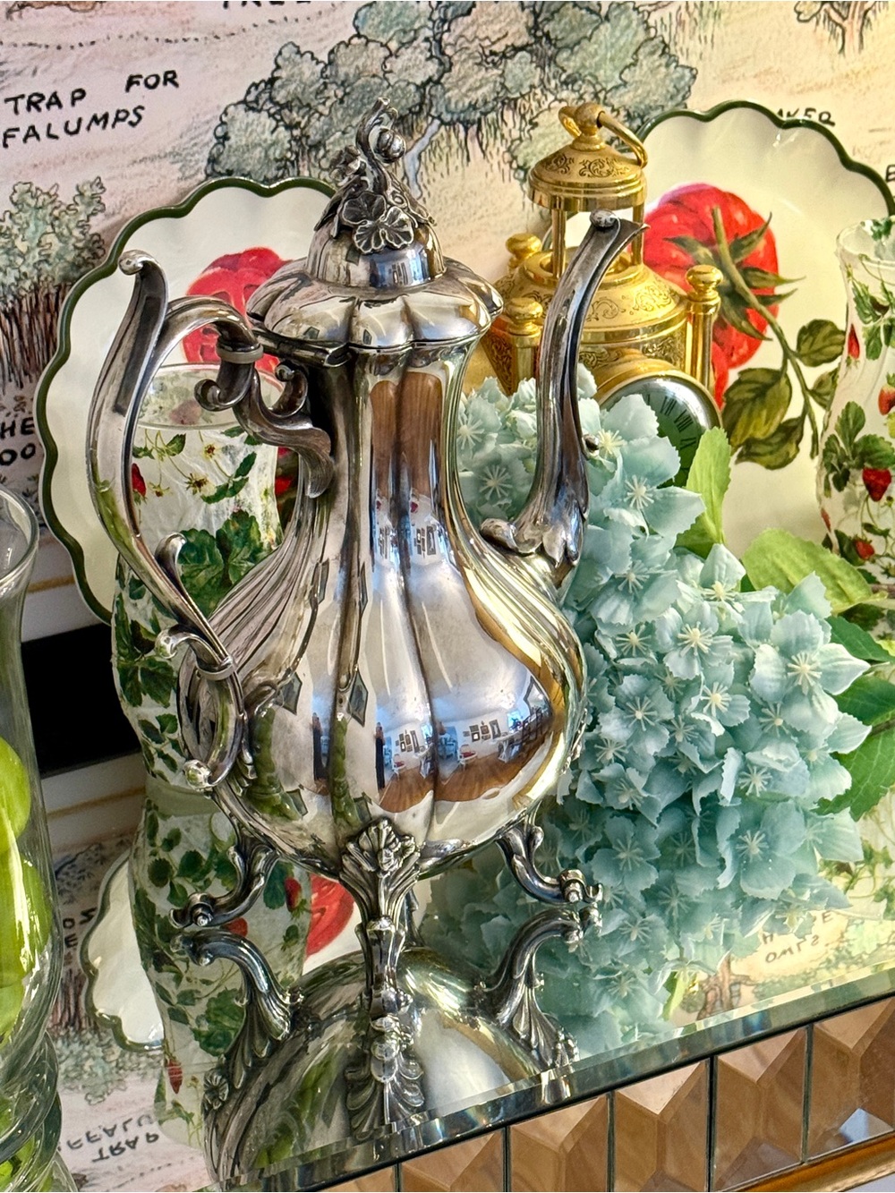 Reed & Barton Silver-Plate Ornate Coffee Pitcher with Floral Accents